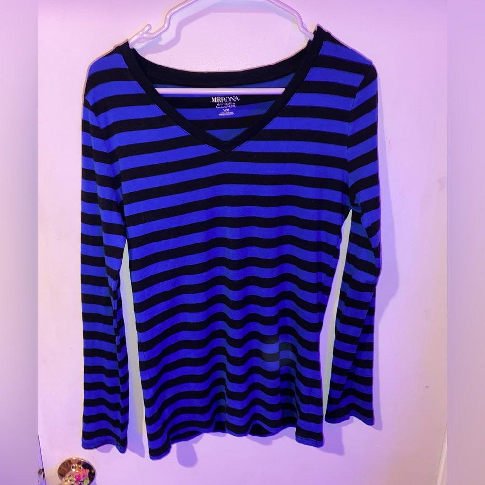 Merona blue and black striped long sleeve